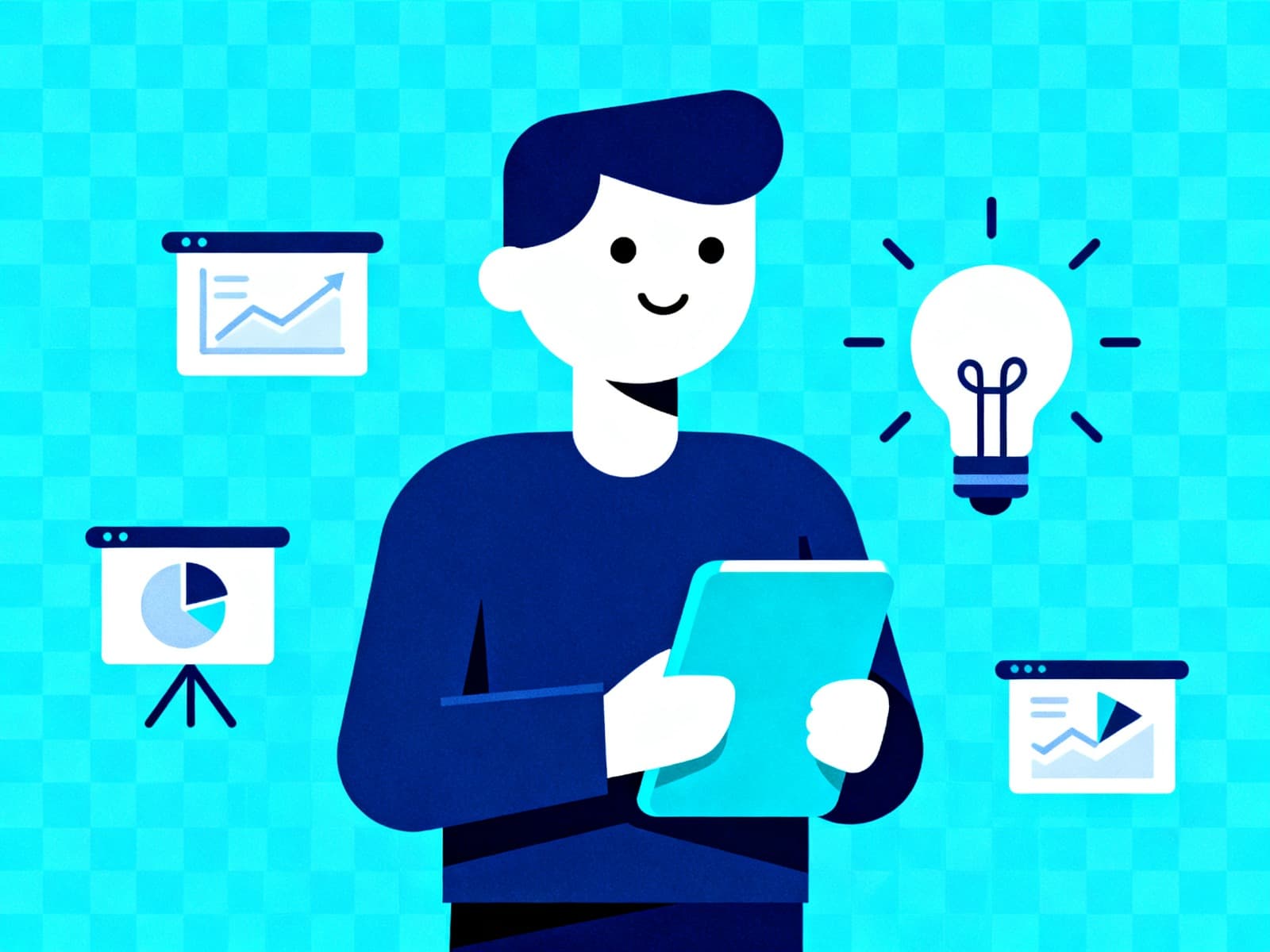 Educator with tablet and digital teaching tools — data, presentations, and ideas for STEM classrooms